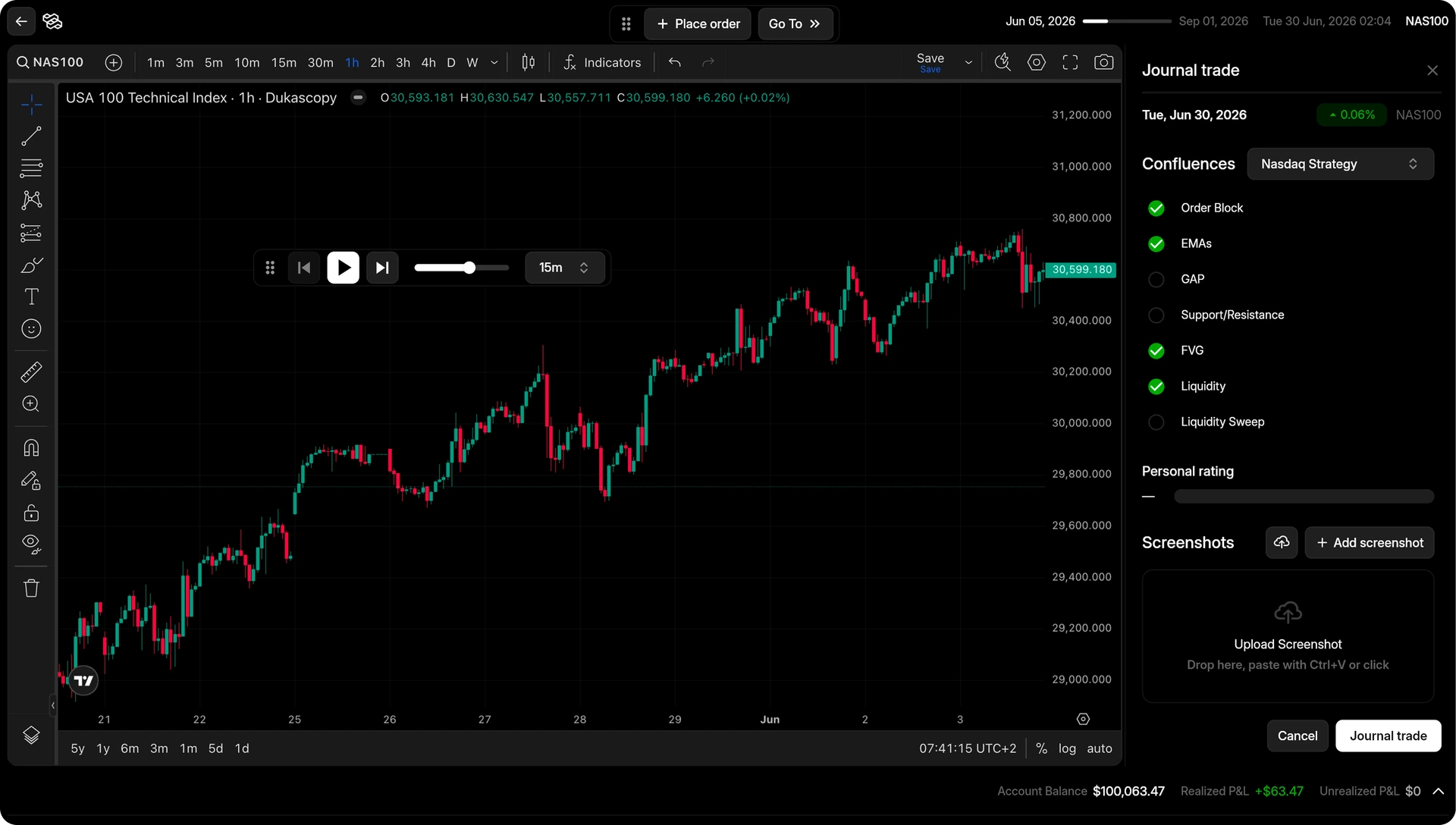 Tradespad journaling workflow as a free TradingView Bar Replay alternative