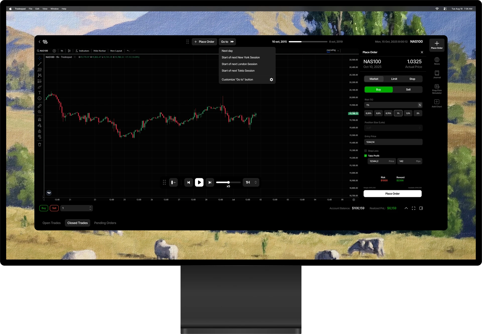 Tradespad backtesting dashboard on TradingView charts