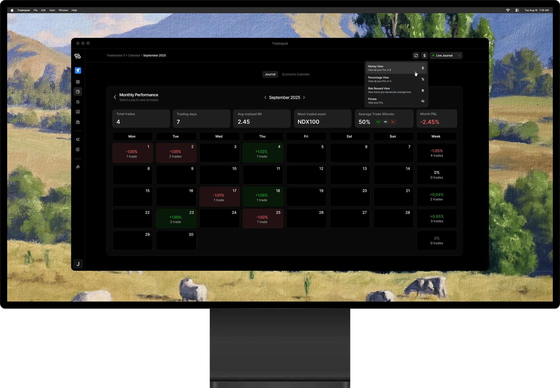 Tradespad trading journal dashboard, a free TradeZella alternative