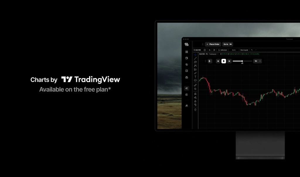 Tradespad backtesting on TradingView charts, included in this free TradeZella alternative