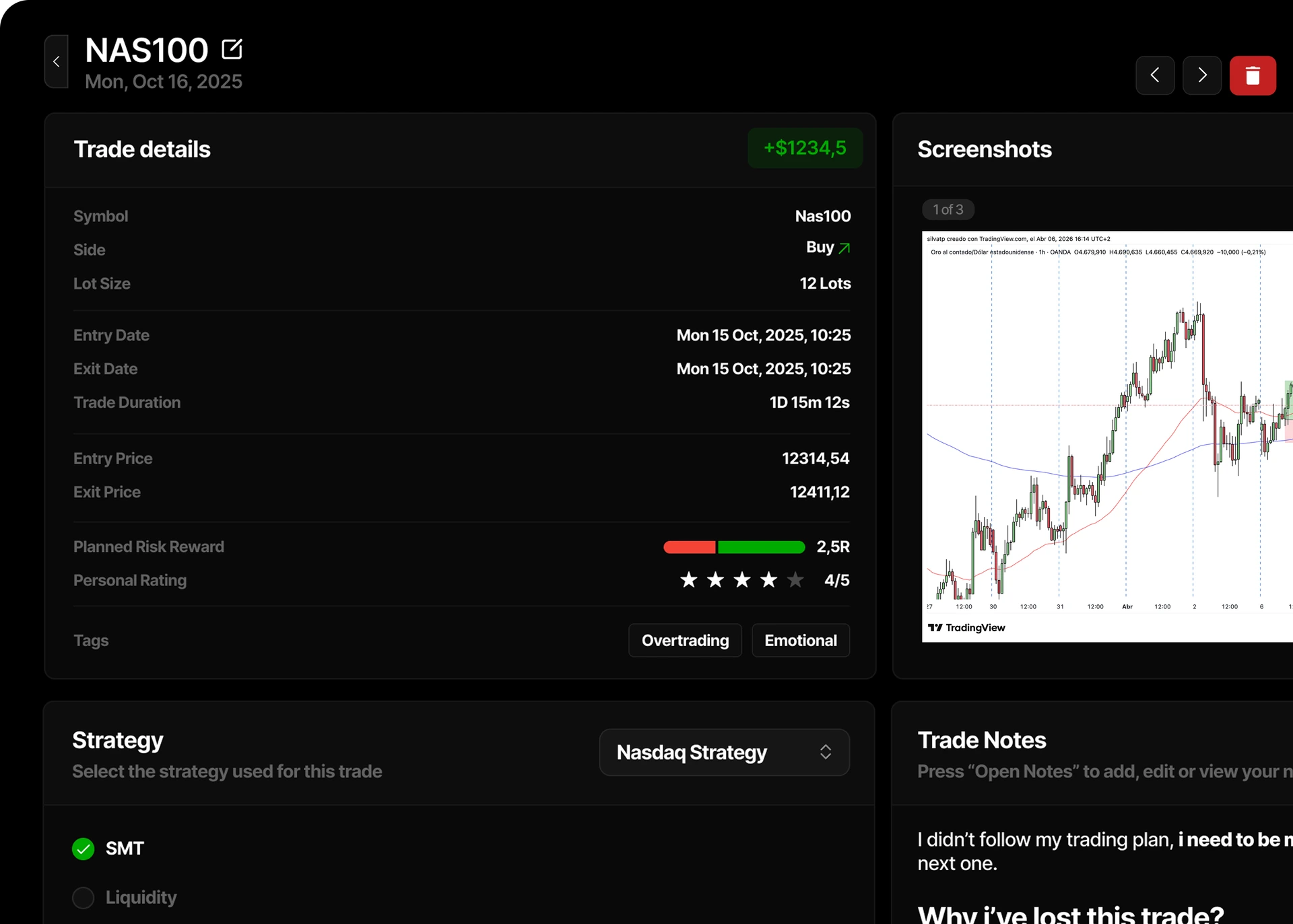 Tradespad trade journaling UI, a free TradeZella alternative